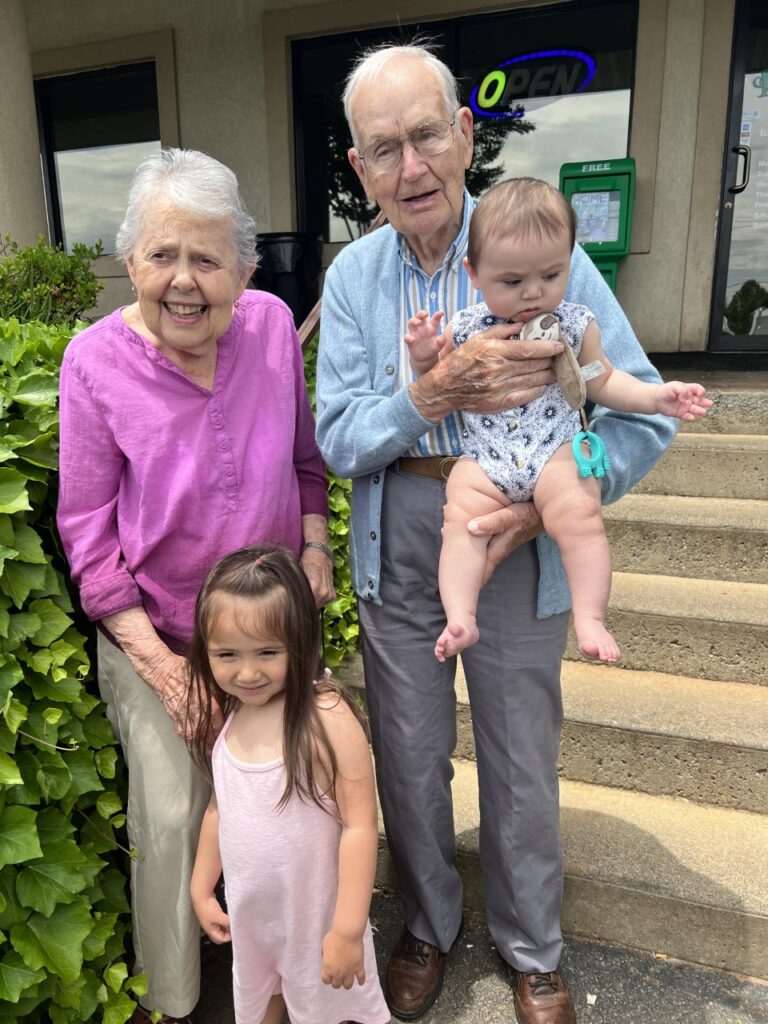 Ken & Jane Dreyer on 71st Anniversary, with 2 of their great-grandchildren (Photo-Harmony Chandler)